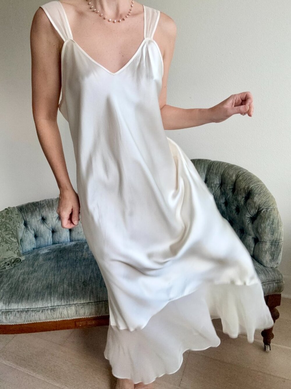 Vintage 100% Silk White Slip Dress Bridal Lingerie Large Cabernet